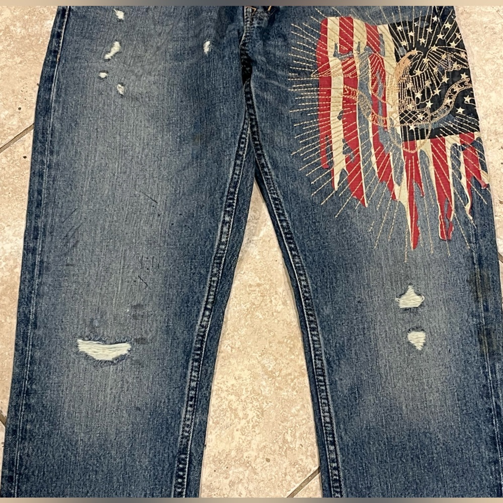 Denim & Supply Ralph Lauren Distressed Blue Jeans 31W/32L NEW USA FLAG EAGLE